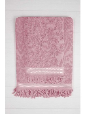Hsc Bilişim 2 Parça Jakarlı Banyo Havlu Takımı %100 Pamuklu 90X150 cm Arden Pembe