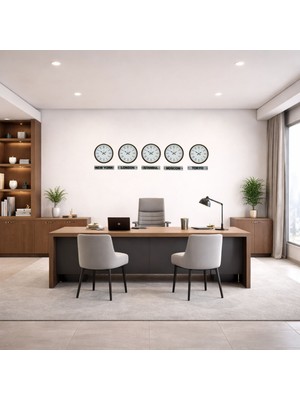 Hsc Bilişim Prestige Kahverengi 36 cm Tabelalı Dünya Saatleri 5’li Set