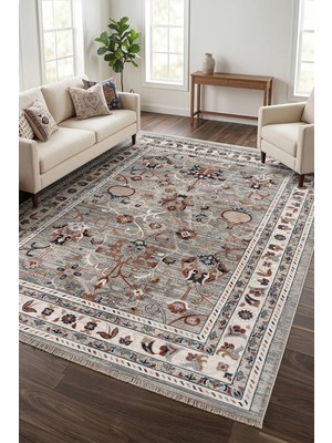 Veja Home Bohem Eskitme Etnik Desenli Gri Multi Halı Salon Mutfak Yolluk