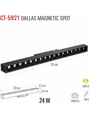 Cata CT-5921 24W Dallas Magnetıg Spot Armatür Günışığı