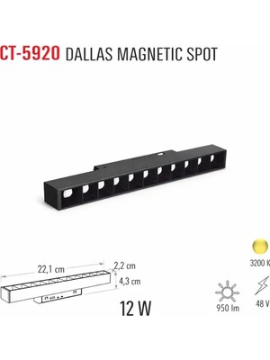Cata CT-5920 12W Dallas Magnetıg Spot Armatür Günışığı