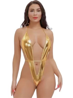 Hsc Bilişim Fantezi Altın Parlak Bodysouit IEG10135