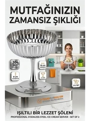 Hsc Bilişim 2'li Profesyonel Inox Gümüş Paslanmaz Çelik Ayaklı Dondurma ve Tatlı Sunum Kasesi Seti 723148