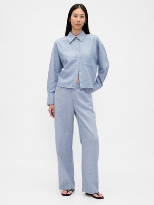 Gap Kadın Mavi Keten Karışımı Wide-Leg Pantolon