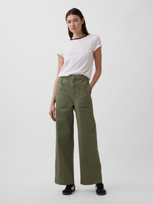 Gap Kadın Haki High Rise Baskılı Easy Wide-Leg Khaki Pantolon