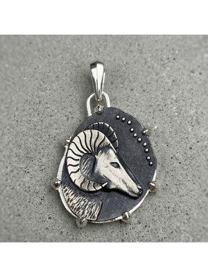Ebrar Silver Gümüş Koç Burç Kolye Ucu Mat 925 Ayar Gümüş Koç Figürlü Unisex Kolye Ucu