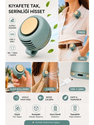 Mini Fan Taşınabilir USB Şarjlı Klipsli Yaka Fanı Portatif Sessiz El Vantilatörü Bel Çanta Gömlek Askılı Kullanım Serinletici Soğutucu Fan