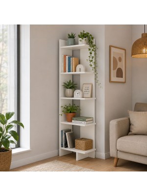 Basart Modern Dar Alan Kitaplık 150 cm | Çok Amaçlı Dekoratif Raf Ünitesi | Köşe Kitaplığı | Salon, Ofis ve Çalışma Odası Düzenleyici