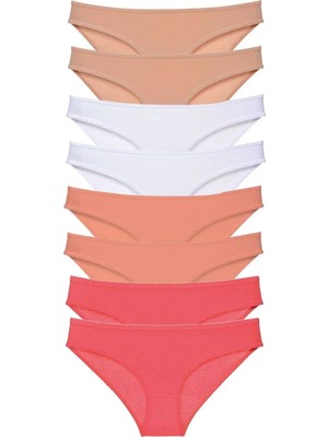 8 Adet Süper Eko Set Likralı Kadın Slip Külot Ten Beyaz Pudra Fuşya