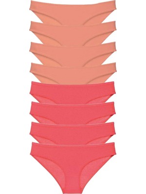 8 Adet Eko Set Likralı Kadın Slip Külot Pudra Fuşya