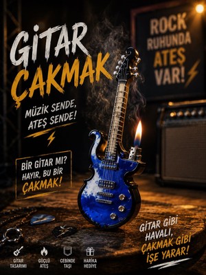 Seymen Bıçakçılık Gitar Şeklinde Çakmak – Rock Tarzı Dekoratif Metal Çakmak, Koleksiyonluk ve Hediyelik Tasarım