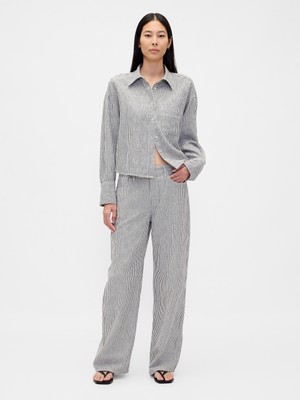 Gap Kadın Beyaz Keten Karışımı Wide-Leg Pantolon
