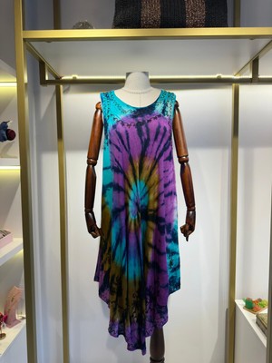 Jasminurgancy Ithal Tasarım Mavi Batikli Standart Beden Elbise