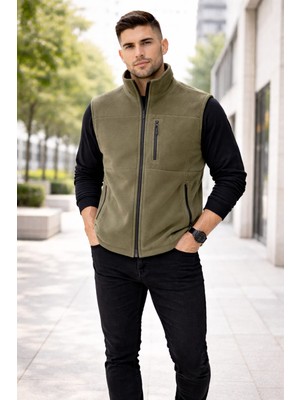 Bizim Terzi Dsnm Haki Polar  Yelek3 Cepli Tam Fermuarlı. Slim Fit Antipilling.tüylenme Yapmaz Hava Geçirmez Soft Shell Polar Yelek