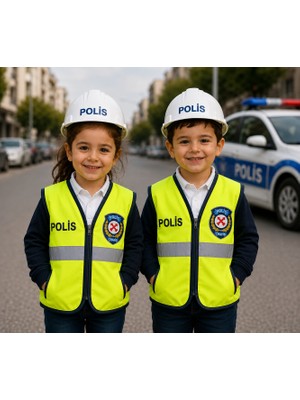Teknik Polis Yelek Kostüm Seti  Reflektörlü Fermuarlı