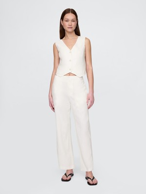 Gap Kadın Beyaz Keten Karışımlı Relaxed Straight Ankle Pantolon