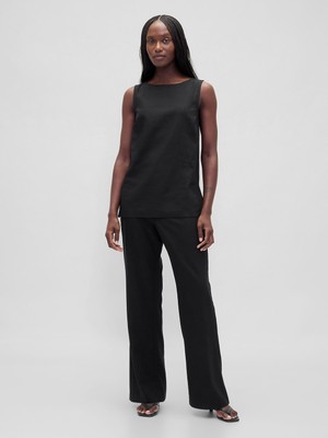Gap Kadın Siyah Low Rise Keten Karışımı Flare Pantolon