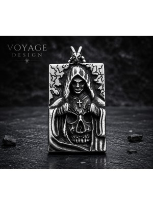 Voyage Accessory Paslanmaz Çelik Gotik Stil Kuru Kafa Detaylı Çift Taraflı Tapınakçı Şövalyesi Haç Kolye