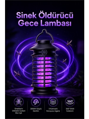 Seyutech Sinek Öldürücü Gece Lambası Şarjlı  360 Derece Etkili Mor Işıklı Masaüstü Asılabilir Sivrisinek Yok Edici
