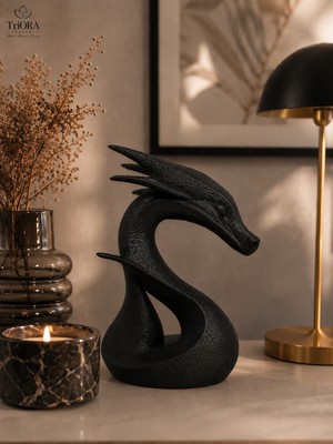 Triora Design Dekoratif Ejderha Heykeli – Minimalist Dragon Biblosu | 3D Baskı Modern Ev Dekoru | 20 cm