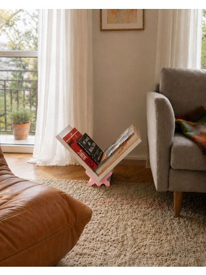 Basart Modern V Tipi Kitaplık Standı – Dekoratif Kitap ve Dergi Sergileme Ünitesi | Minimal Tasarım Yer Tipi Kitap Tutucu