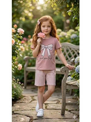 Tuma Collection Kız Çocuk Yazlık Tişört Şort Takım Pamuklu Kelebek Baskılı Günlük Rahat Ikili Takım 2-3-4-5-6-7-8-9 Yaş