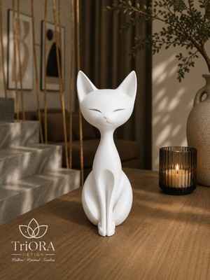 Triora Design Minimalist Kedi Biblosu – Dekoratif Kedi Heykeli | 3D Baskı Modern Ev Dekoru | 20 cm