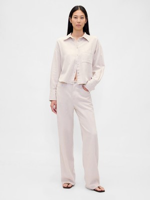 Gap Kadın Kırık Beyaz Keten Karışımı Wide-Leg Pantolon