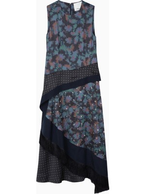 3.1 Phillip Lim Desert Flower Drapeli Desenli Lüks Tasarım Kadın Elbise