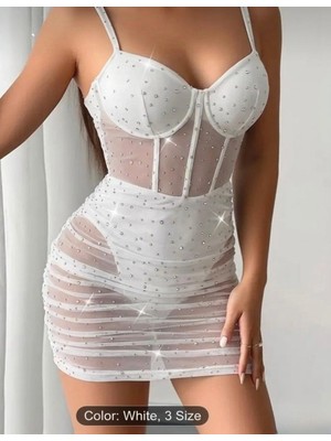 paris store Göğüs Kısmı Astarlı Özel Esnek Taşlı Elbise