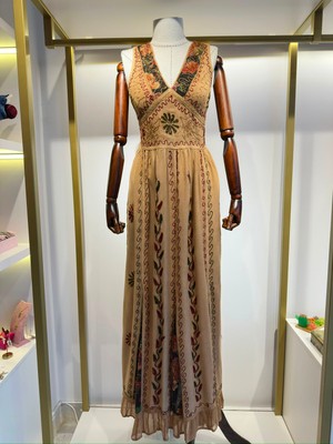 Jasminurgancy Ithal Camel Rengi Tasarım Otantik Standart Beden Elbise