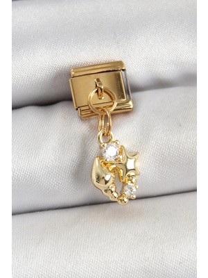 MiraLive 316L Çelik Sallantılı Zirkon Taşlı Deniz Kabuğu ve Yıldız Model Gold Renk Nomination Charm - TJ-BC1436