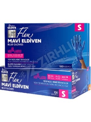 2 Adet Flex Pudrasız Eldiven S Boy 100'LÜ Mavi