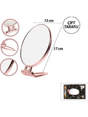 MiraLive Oval - Bakır 6.5 INC=16.5X13CM Makyaj Aynası Çift Taraflı Katlanır Ayaklı (4887)