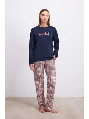 Pamuklu Uzun Kol Sweatshirt ve Ekose Pantolon Pijama Takımı