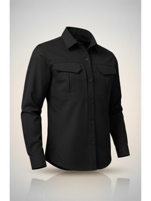 Kdm Kafkas Tactical Outdoor Trekking Taktikal Mevsimlik Doğa Yürüyüşü Kaliteli Şık Duruş Gömlek - Siyah