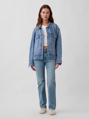 Gap Kadın Mavi Mid Rise Relaxed Straight Jean Pantolon