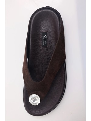 5in1Canpolat Kahverengi Swarovski Terlik 25293