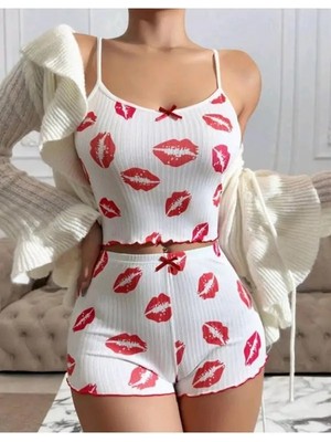 Kiss Öpücük Beyaz Şortlu Takım