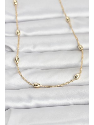Alkasaz cm 14K Gold Renk Topçuklu Burgu Zincir Model 60 cm Kadın Kolye