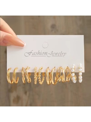 Trendy Chic Altı Çift Gold Halka Küpe