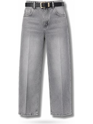 5in1Canpolat Gri Kemerli Baggy Jean 3010