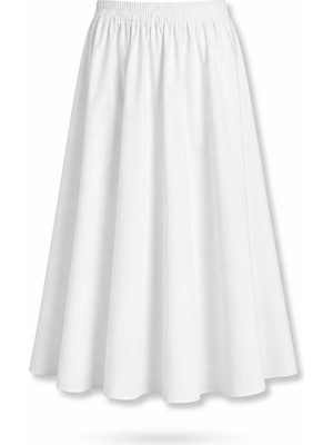 5in1Canpolat Beyaz Poplin Midi Etek 4603