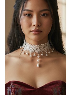 Zet Style Nocturne Koleksiyonu “nocturne Velaria – Gecenin Örtüsü” Dantel Choker Gotik Kolye