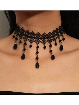 Vintage Siyah Dantel Gotik Kolye - Dantel Choker Kolye Ayarlanabilir Zincir,