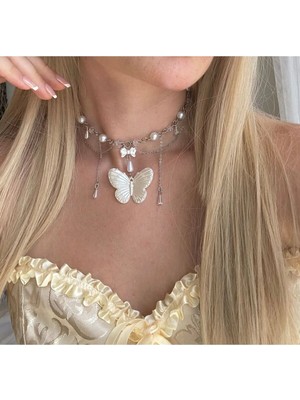 Butterfly's Pearls Y2K Fairycore Coquette Tasarım Kolye