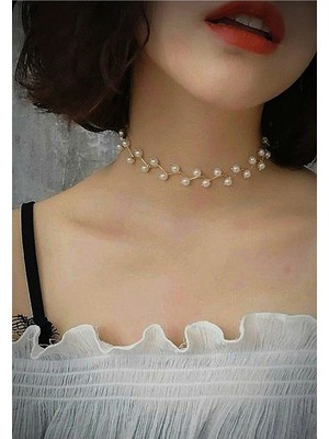 Choker Tasma Kolye Incili Kolye