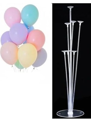 MarkEntegra 12 Inç Makaron Karışık Balon ve Standı Seti, 10 Adet