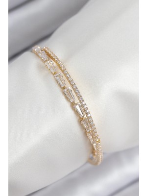 MiraLive Pirinç Zirkon Taşlı Su Yolu Model Gold Renk Kadın Bileklik - TJ-BB7881