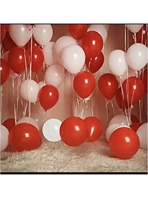 MarkEntegra Pastel Kırmızı Beyaz Lateks Balon Seti, 50 Adet
